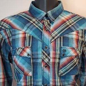 Vintage Wrangler Turquoise Plaid Western Shirt